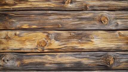 Poster - Close-up of stacked pine logs with visible wood grain texture, creating a rustic lumber background perfect for nature or construction themes.