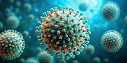 Aufkleber - Microscopic View of a Viral Particle Cluster, Revealing Intricate Surface Structures and Potential for Transmission