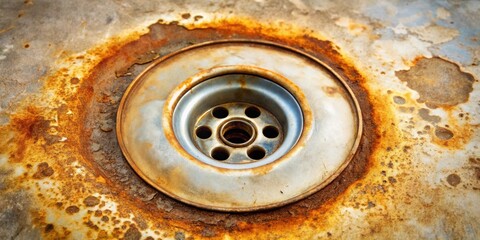 Poster - Close-up view of a rusted metal drain showing significant corrosion and discoloration