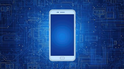 Poster - Detailed blueprint of a smartphone on a circuit board, with fine lines and patterns symbolizing technical excellence and modern innovation.