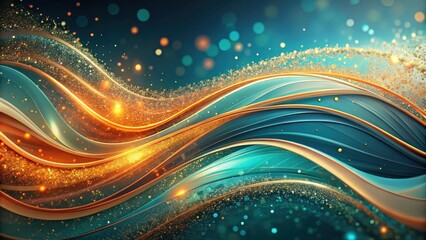 Aufkleber - Abstract Golden and Teal Waves with Sparkling Dust