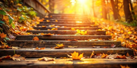 Aufkleber - Autumnal Stairway to Sunlight in a Golden Forest