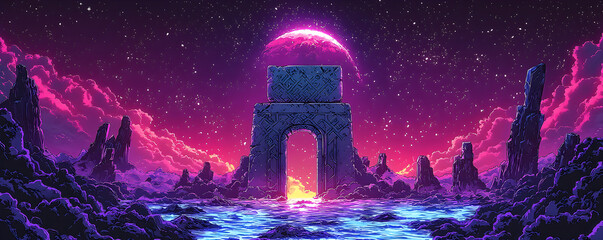 Wall Mural - a purple and blue sky with a large arch in the middle