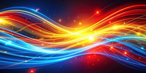 Poster - Dynamic Abstract Swirling Light Waves of Blue, Orange, and Red Hues