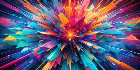 Poster - Vibrant Abstract Composition of Exploding Prismatic Shapes in a Spectrum of Bold Hues