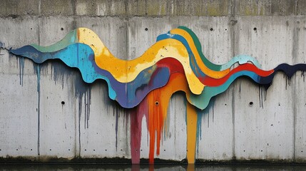 Aufkleber - Leaked paint stains flowing down an outdoor concrete wall, forming an expressionist abstract pattern of colors and textures.