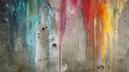 Aufkleber - Leaked paint stains flowing down an outdoor concrete wall, forming an expressionist abstract pattern of colors and textures.