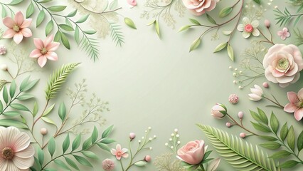 Poster - Pastel Floral Frame Elegant Botanical Design with Delicate Blooms and Lush Greenery for Spring or Wedding Invitations