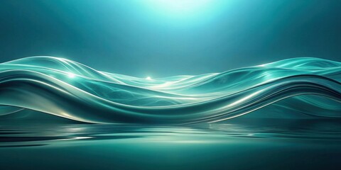 Poster - Abstract Teal Waves Reflecting on Calm Water Surface