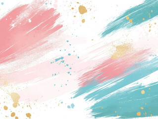 Pastel pink and teal brush strokes with gold splashes