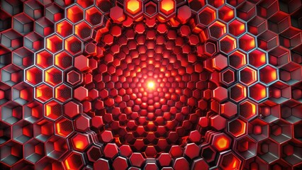 Poster - Abstract Red and Gray Hexagonal Pattern with Glowing Center
