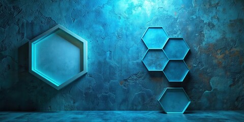 Poster - Hexagonal Shelves and Backdrop in a Blue Room