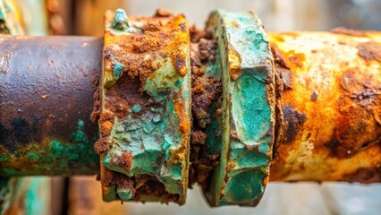 Poster - Close-up of Severely Corroded Metal Pipe Flanges Showing Extensive Rust and Patina