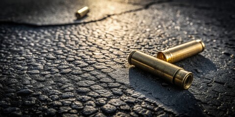 Aufkleber - Spent Casings Resting on a Rough, Dark Surface in Golden Light