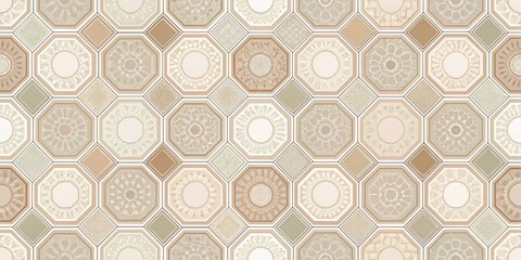 Poster - Elegant Octagonal Tile Pattern with Intricate Mandala Designs in Earthy Tones