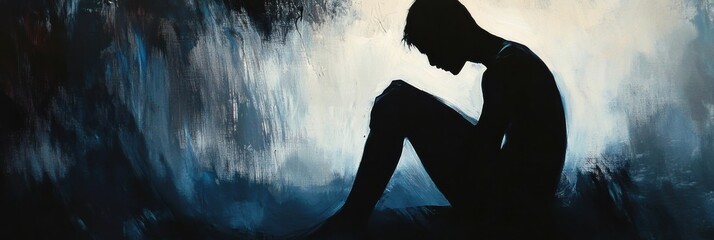 Aufkleber - Person in shadow experiencing mental turmoil amidst abstract representation of emotions and thoughts. Generative AI