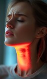 Tonsil distress - view of the soreness and difficulty associated with tonsil pain, redness, and inflammation that can impact swallowing and cause significant discomfort.