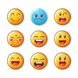 © TM Gallery - Happy and sad emoji symbols representing various emotions, including joy, love, and surprise, in colorful arrangement