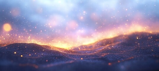 Wall Mural - golden glitter landscape. abstract background with bokeh lights and warm tones for festive stock