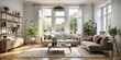 © StudioATC - Modern Scandinavian Living Room Interior Design with Large Window Overlooking Courtyard, Minimalist Aesthetic, Natural Light, Cozy Atmosphere, Stylish Decor, Open Space Concept