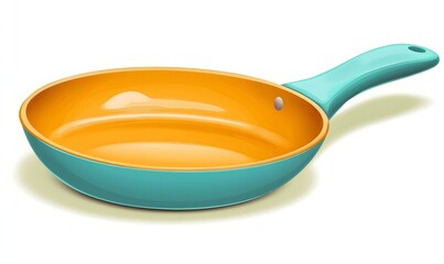 Wall Mural - Colorful frying pan with teal handle and orange interior, isolated on white background.