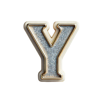 Sliver Glitter and Golden outline 3d letter Y in glitter texture isolated on white background