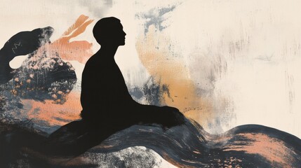 Aufkleber - Person sitting in shadow surrounded by abstract elements expressing inner turmoil and contemplation. Generative AI