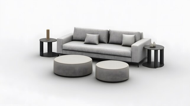 Modern Sofa Set with Ottomans and Side Tables