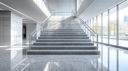 Wall Mural - Modern staircase inside building with glass wall.