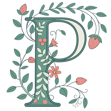Botanical-capital-letter-p-vector