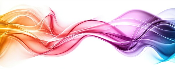 Fototapete - A colorful, flowing abstract design showcasing vibrant waves of orange, pink, and blue against a white background.