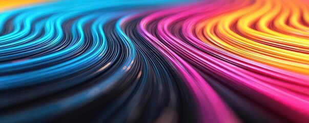 Fototapete - A vibrant, abstract image featuring flowing lines in blue, pink, and orange hues, creating a dynamic sense of movement and energy.