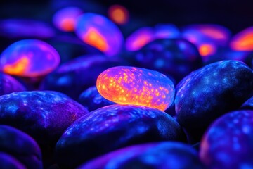 Aufkleber - Glowing bacteria reveal vibrant colors under UV light in a darkened environment. Generative AI