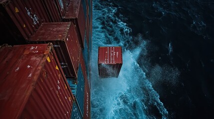 A shipping container falling into the ocean from a cargo ship, illustrating maritime transport.