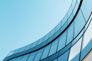 Poster - A modern architectural structure featuring curved glass panels against a clear blue sky, showcasing sleek design and contemporary aesthetics.