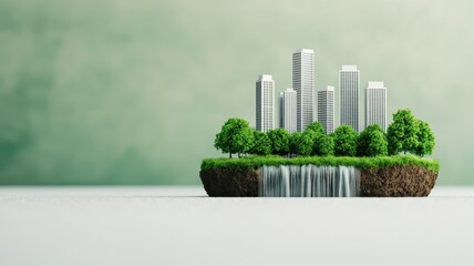 Wall Mural - A miniature cityscape with skyscrapers and greenery, showcasing the concept of sustainable urban living and environmental harmony.