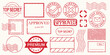 © Rawpixel.com - Collection of red stamps: approved, rejected, top secret, premium. Various designs include circles, rectangles, and waves. Postal and official stamp themes. Red vintage stamps, vector set.