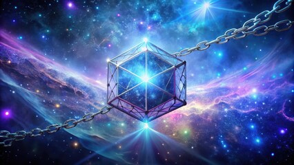 Wall Mural - a celestial prism, bound by chains, suspended in the vast cosmic expanse, radiating ethereal light a