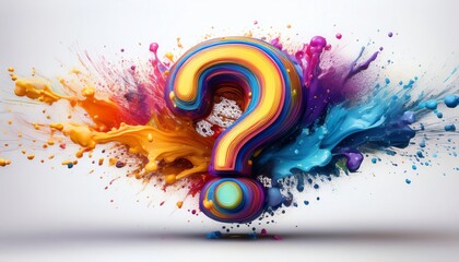 Poster - A vibrant question mark surrounded by colorful splashes symbolizes curiosity and creativity.