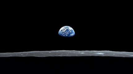 Wall Mural - Earth viewed from the lunar surface with black space background providing a dramatic contrast