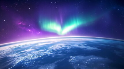 Wall Mural - A mesmerizing view of Earth from space showcasing the ethereal glow of an aurora borealis