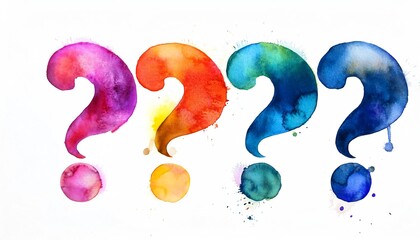 Poster - A vibrant watercolor illustration featuring colorful question marks, symbolizing inquiry and curiosity.