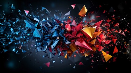 Poster - Futuristic geometric graphic design explosion digital art abstract space dynamic composition vivid colors