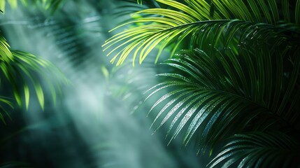 Wall Mural - Tropical foliage with sun rays.