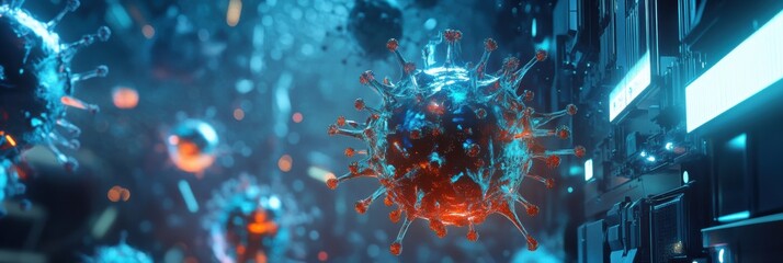Fototapete - Robots are effectively neutralizing viruses in a high tech laboratory environment for better health safety. Generative AI
