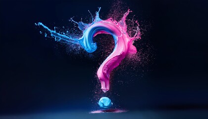 Poster - A vibrant splash of pink and blue forms a question mark against a dark background, symbolizing curiosity and inquiry.