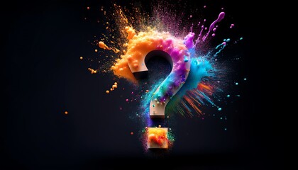Poster - A vibrant explosion of colors forms a question mark, symbolizing curiosity and creativity against a dark background.