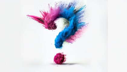 Poster - A vibrant question mark formed from colorful powder splashes, symbolizing curiosity and creativity.