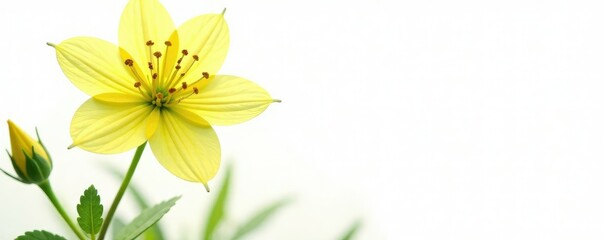 Willowherb with yellow petals on white background, white background, willow herb, bloom