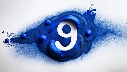 Poster - A vibrant blue splash surrounds the number nine, creating a striking visual contrast and artistic representation.